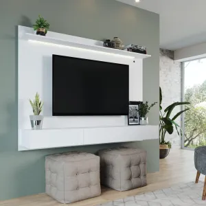 Modern Freestanding Floating Entertainment Center Floating TV Stand Wall Mounted TV Wall Panel for 75 inch TVs Home Theater with LED Strip Pull - Out Drawers and Overhead Shelf White