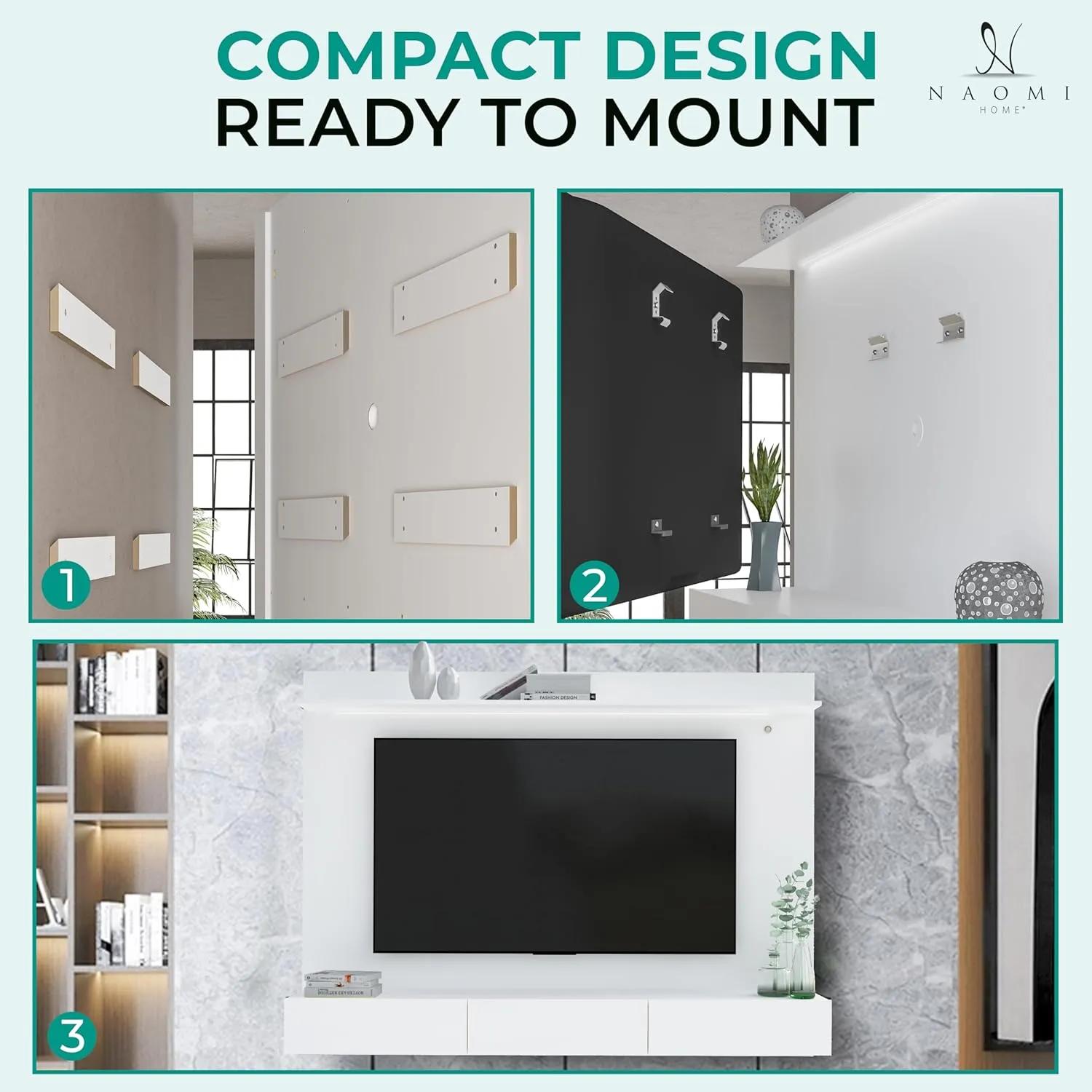 Modern Freestanding Floating Entertainment Center Floating TV Stand Wall Mounted TV Wall Panel for 75 inch TVs Home Theater with LED Strip Pull - Out Drawers and Overhead Shelf White