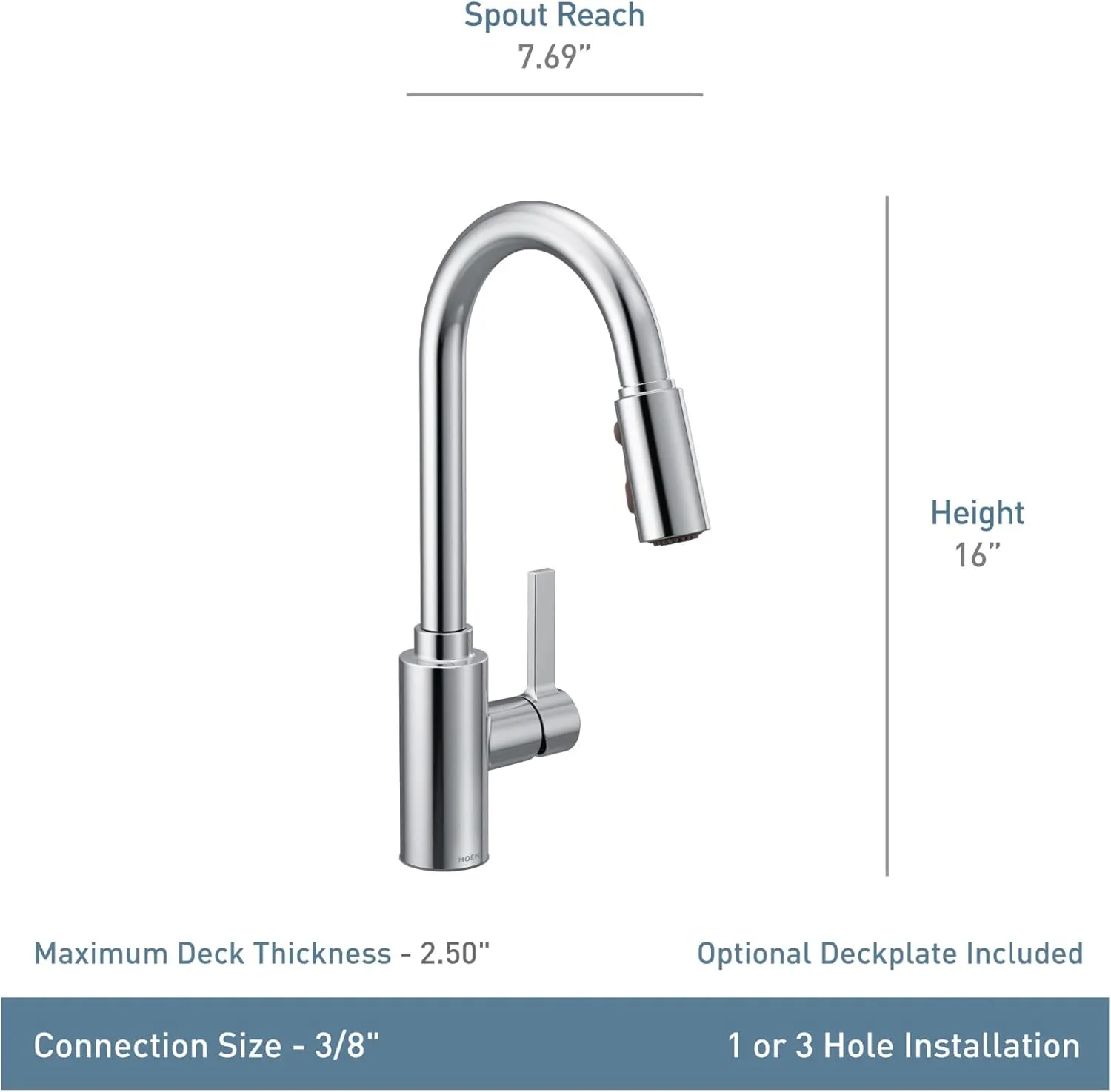 Moen Genta LX Chrome One-Handle Modern Kitchen Faucet with Pull Down Sprayer, Reflex Docking Head, Faucet for Kitchen Sink with Power Boost for a Faster Clean, 7882