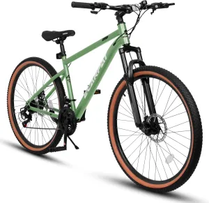 Mountain Bike 24 Inch Wheels, 21-Speed Mens Womens Trail Commuter City Mountain Bike,High Carbon Steel Frame Disc Brakes Thumb Shifter Front Fork Bicycles