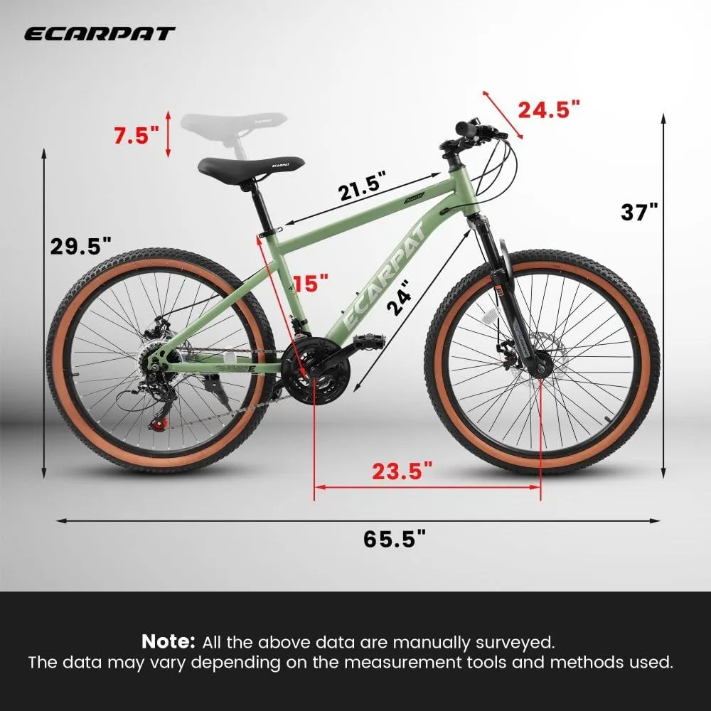 Mountain Bike 24 Inch Wheels, 21-Speed Mens Womens Trail Commuter City Mountain Bike,High Carbon Steel Frame Disc Brakes Thumb Shifter Front Fork Bicycles
