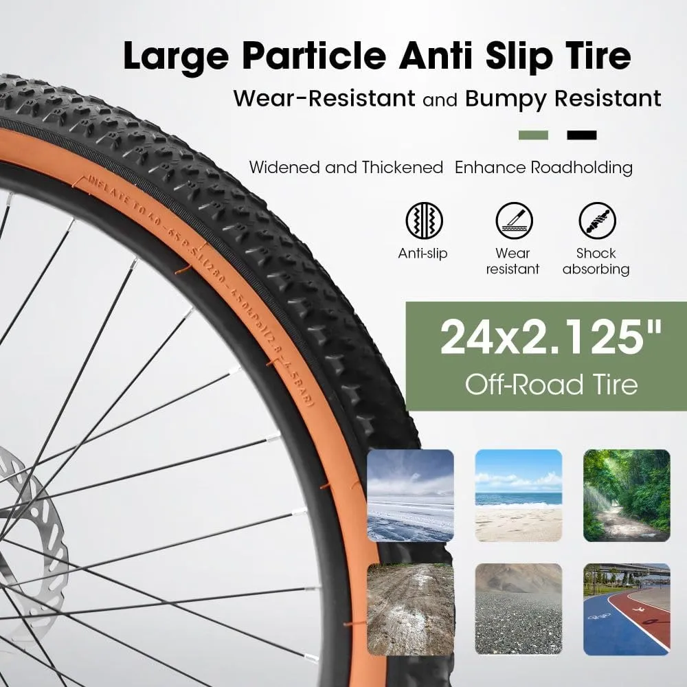 Mountain Bike 24 Inch Wheels, 21-Speed Mens Womens Trail Commuter City Mountain Bike,High Carbon Steel Frame Disc Brakes Thumb Shifter Front Fork Bicycles