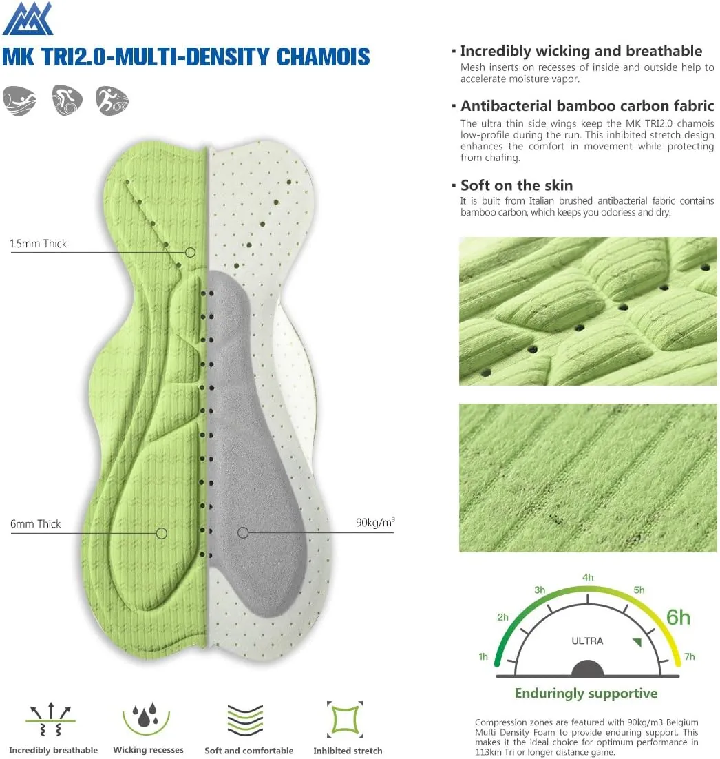 MY KILOMETRE Mens Triathlon Shorts with Adjustable Drawstring Easy Reach Leg Pockets Chamois for Long-Distance Tri Race