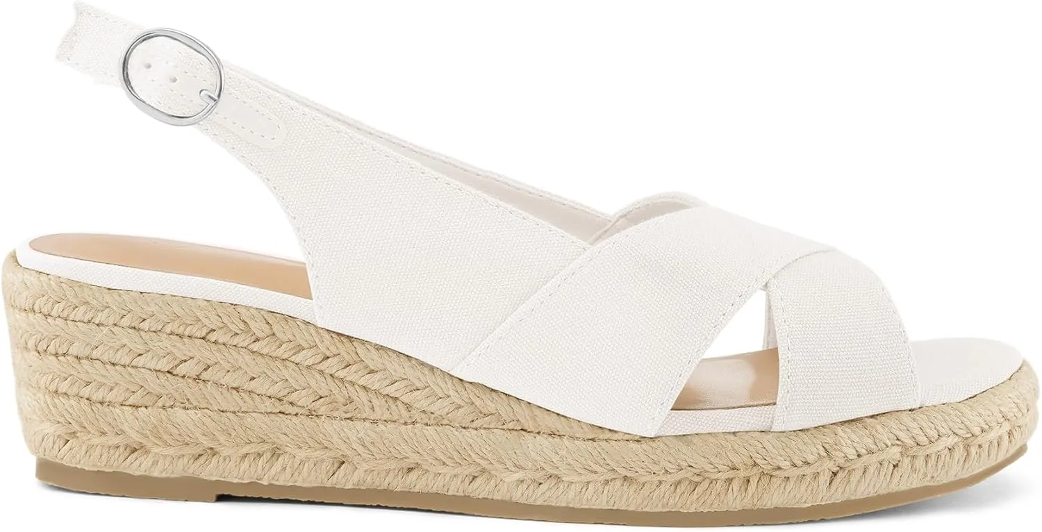 mysoft Women's Espadrille Sandals Low Wedge Platform Open Toe Slingback Ankle Strap Criss Cross Slip On Summer Shoes