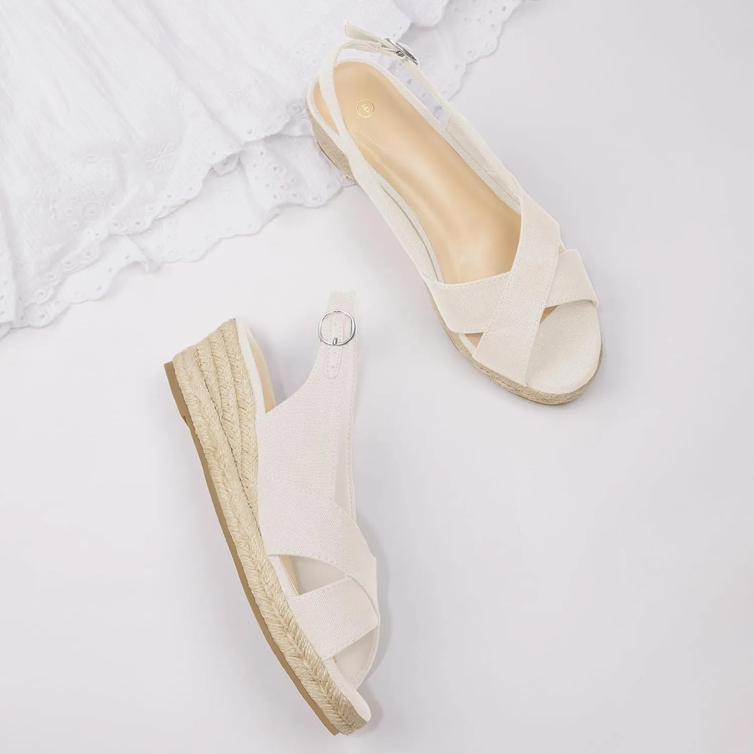 mysoft Women's Espadrille Sandals Low Wedge Platform Open Toe Slingback Ankle Strap Criss Cross Slip On Summer Shoes