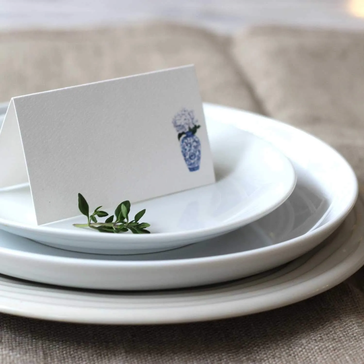 Nancy Nikko Place Cards with Blue and White Ginger jar with White Flowers. Table Tent Style, Scored for Easy Folding. Available in Pkgs of 12/25 / 50 (25)