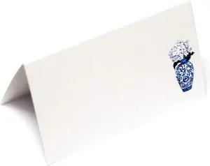 Nancy Nikko Place Cards with Blue and White Ginger jar with White Flowers. Table Tent Style, Scored for Easy Folding. Available in Pkgs of 12/25 / 50 (25)