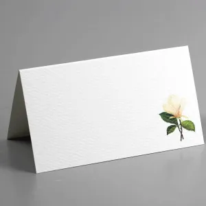Nancy Nikko Place Cards with White Magnolia Flower for Weddings, Showers, Luncheon and Dinner Parties. Table Tent Style, Scored for Easy Folding. Available in Pkgs of 12/25 / 50 (50)