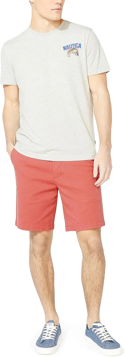 Nautica Men's Classic Fit Flat Front Stretch Solid Chino 8.5" Deck Shorts