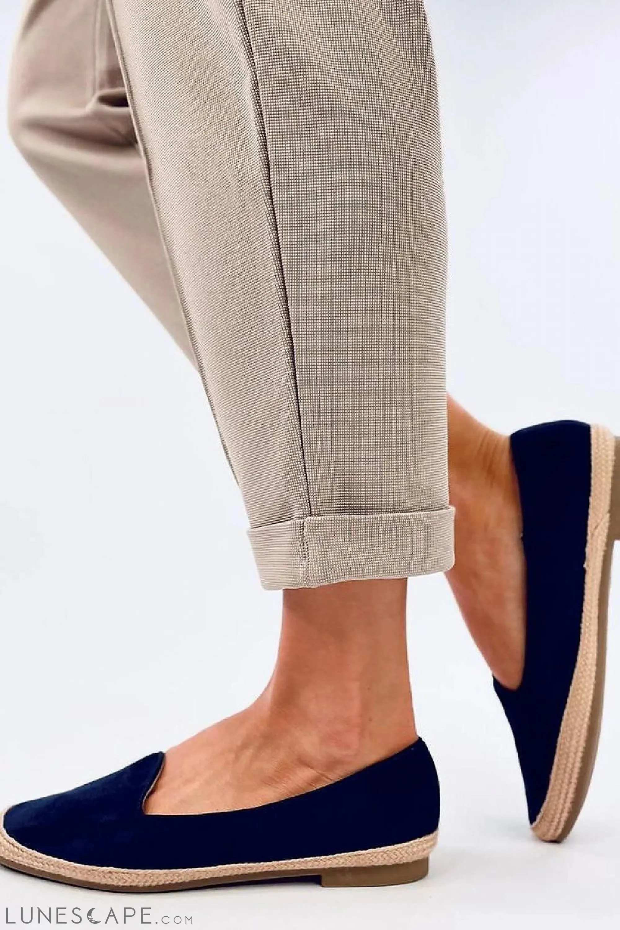 Navy Blue Almond-Toe Canvas Espadrille Flats