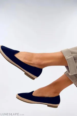 Navy Blue Almond-Toe Canvas Espadrille Flats