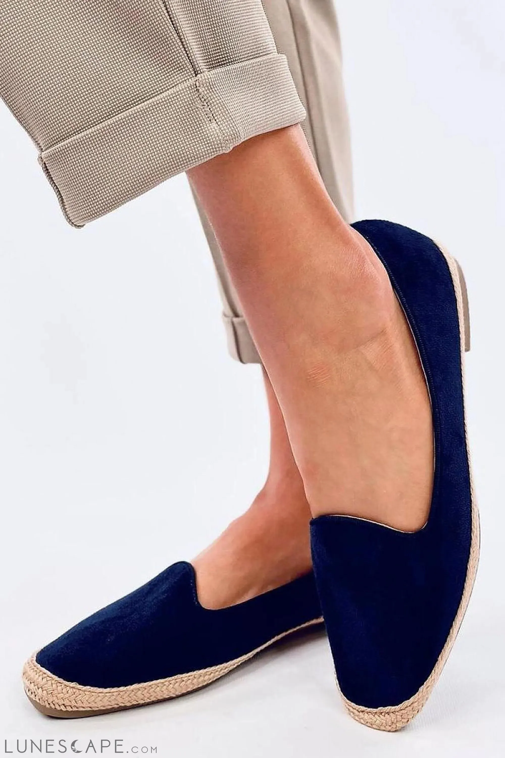 Navy Blue Almond-Toe Canvas Espadrille Flats