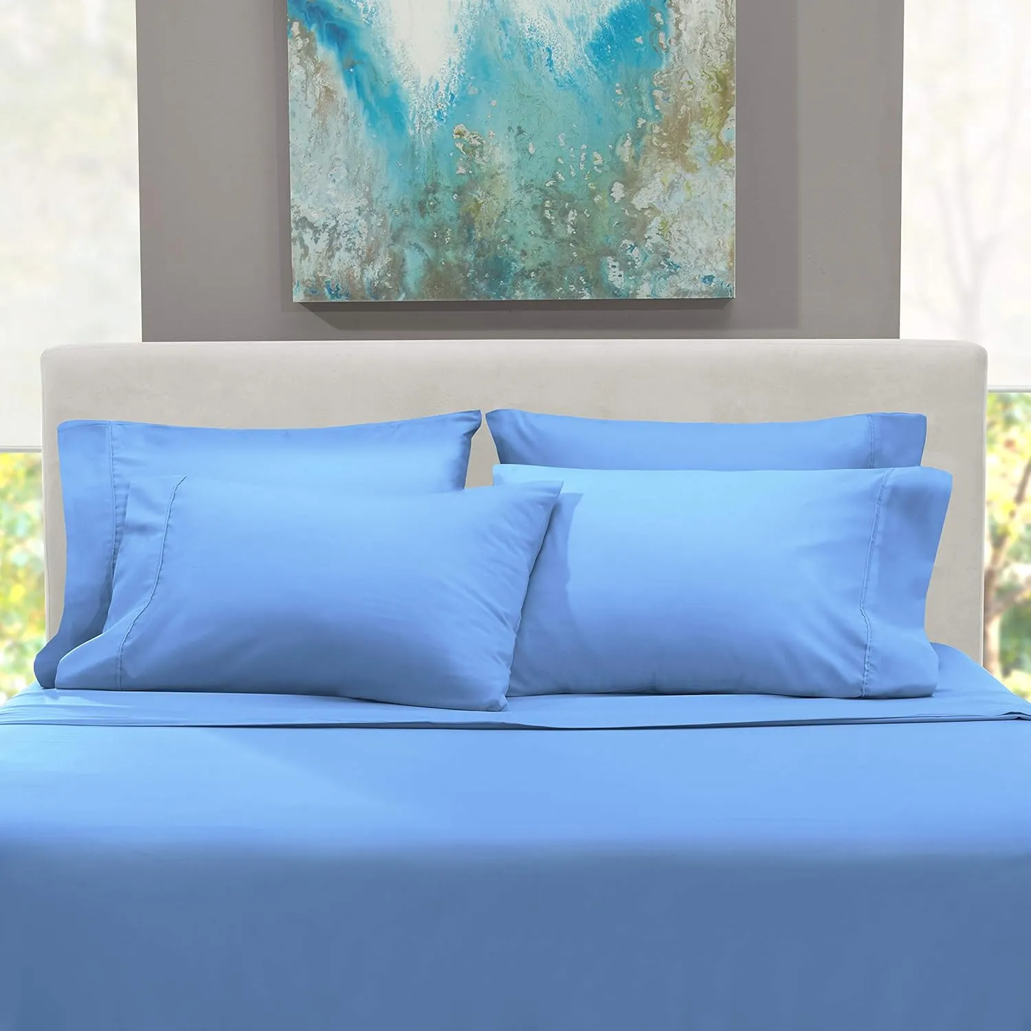 Nestl Extra Deep Queen Sheet Set - 6 Piece Breathable & Cooling Sheets - Hotel Luxury Bedding Set w/18-24 Inch Extra Deep Pockets - Easy & Secure Fit - Super Soft, Wrinkle Free & Comfy - Calm Blue