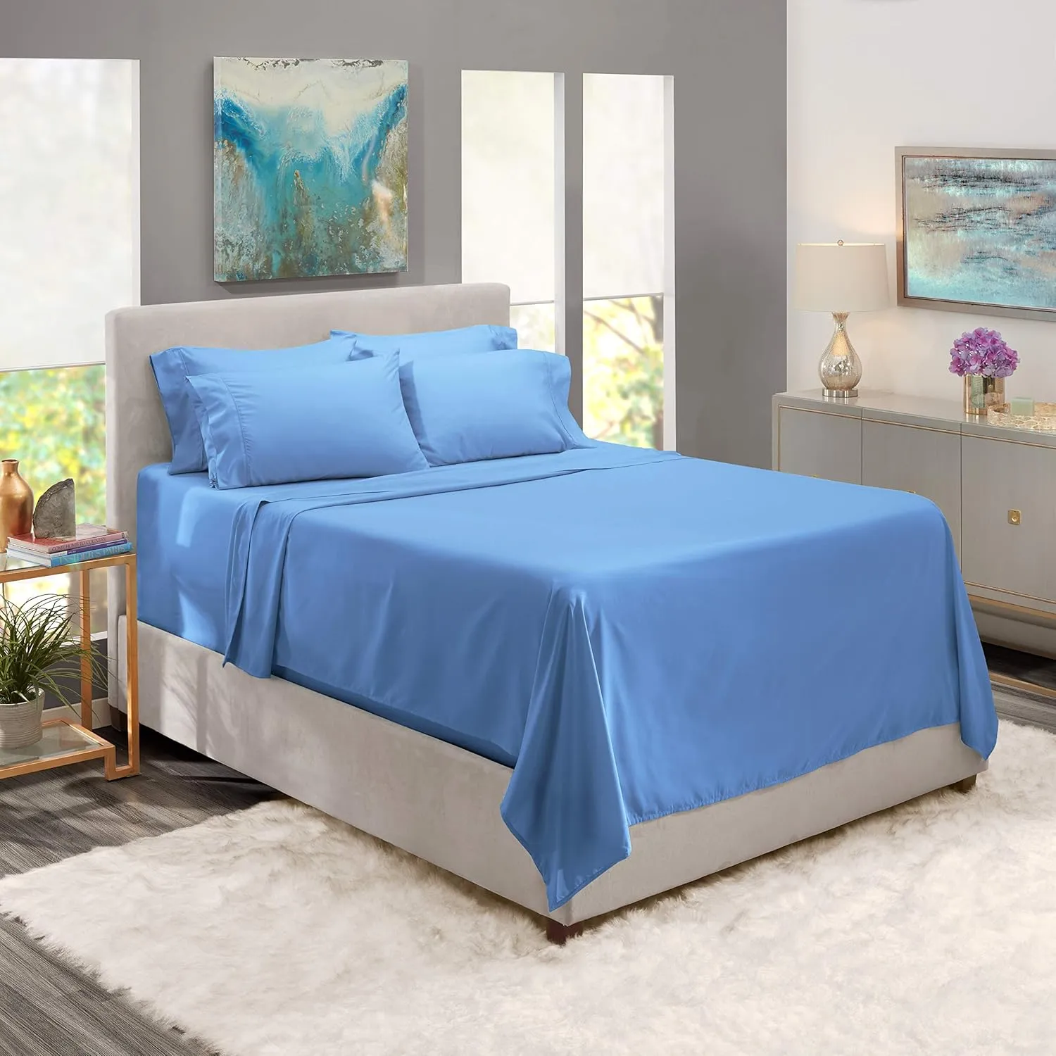 Nestl Extra Deep Queen Sheet Set - 6 Piece Breathable & Cooling Sheets - Hotel Luxury Bedding Set w/18-24 Inch Extra Deep Pockets - Easy & Secure Fit - Super Soft, Wrinkle Free & Comfy - Calm Blue