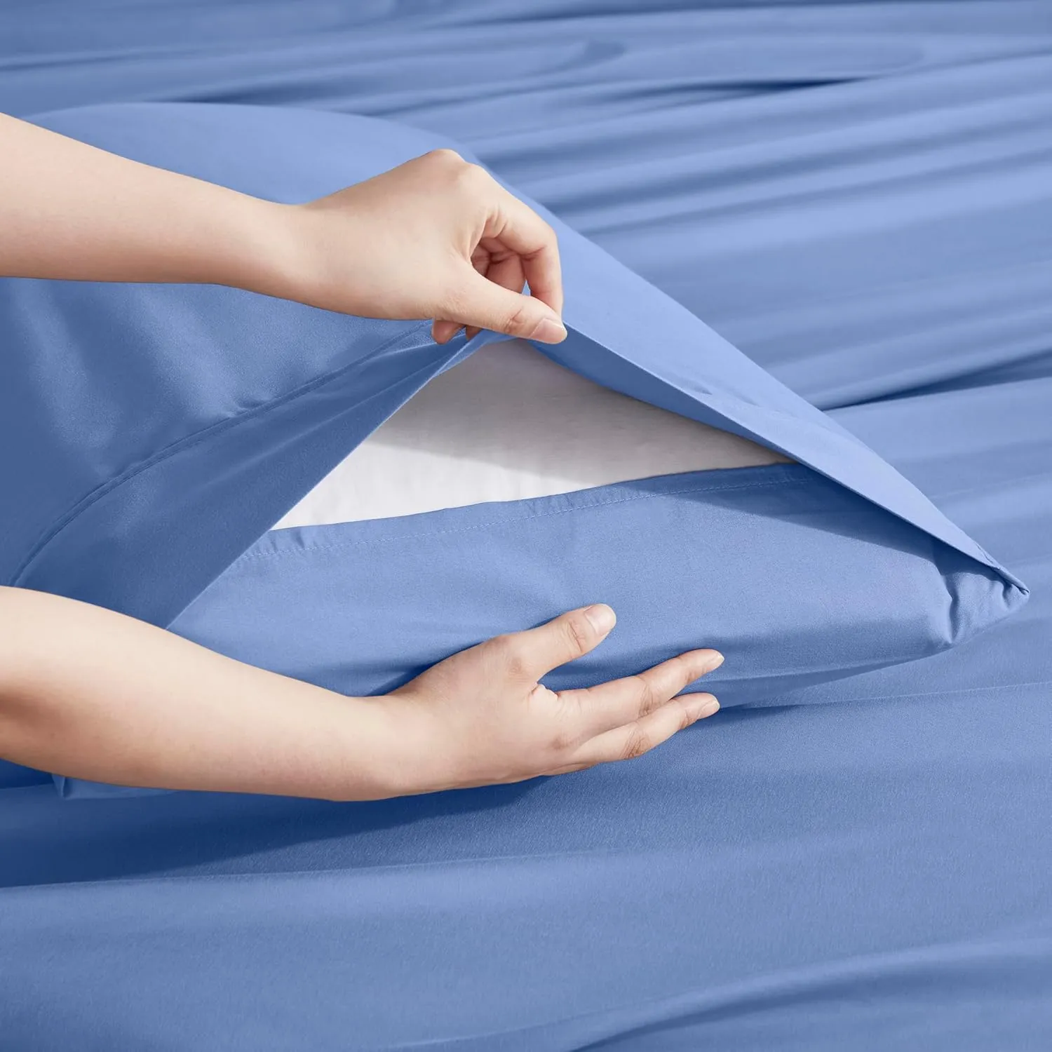 Nestl Extra Deep Queen Sheet Set - 6 Piece Breathable & Cooling Sheets - Hotel Luxury Bedding Set w/18-24 Inch Extra Deep Pockets - Easy & Secure Fit - Super Soft, Wrinkle Free & Comfy - Calm Blue