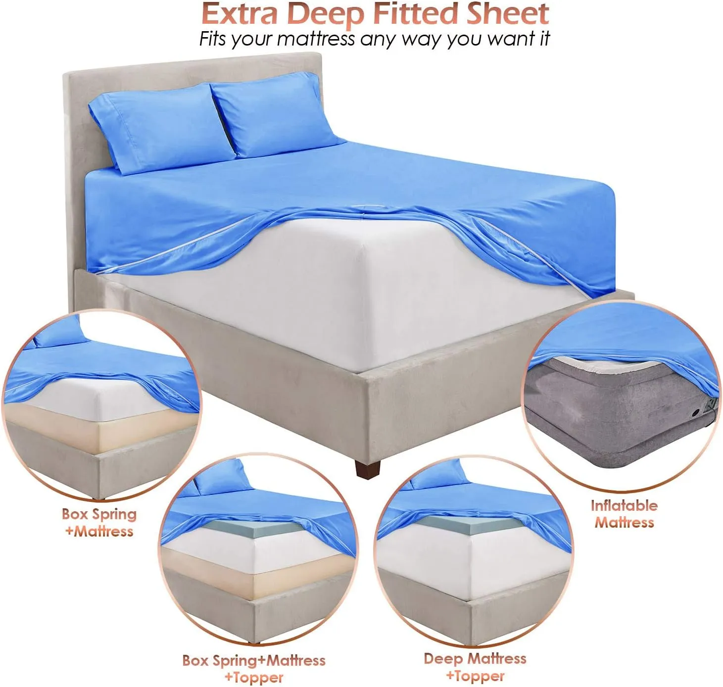 Nestl Extra Deep Queen Sheet Set - 6 Piece Breathable & Cooling Sheets - Hotel Luxury Bedding Set w/18-24 Inch Extra Deep Pockets - Easy & Secure Fit - Super Soft, Wrinkle Free & Comfy - Calm Blue