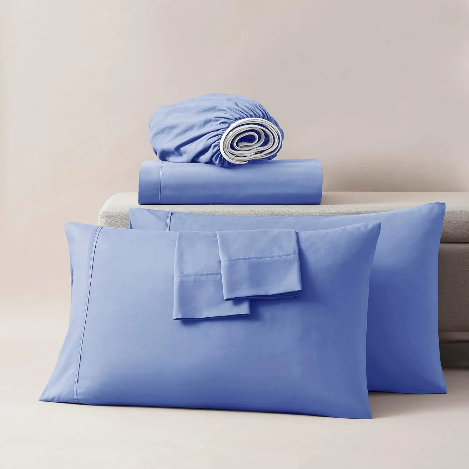 Nestl Extra Deep Queen Sheet Set - 6 Piece Breathable & Cooling Sheets - Hotel Luxury Bedding Set w/18-24 Inch Extra Deep Pockets - Easy & Secure Fit - Super Soft, Wrinkle Free & Comfy - Calm Blue