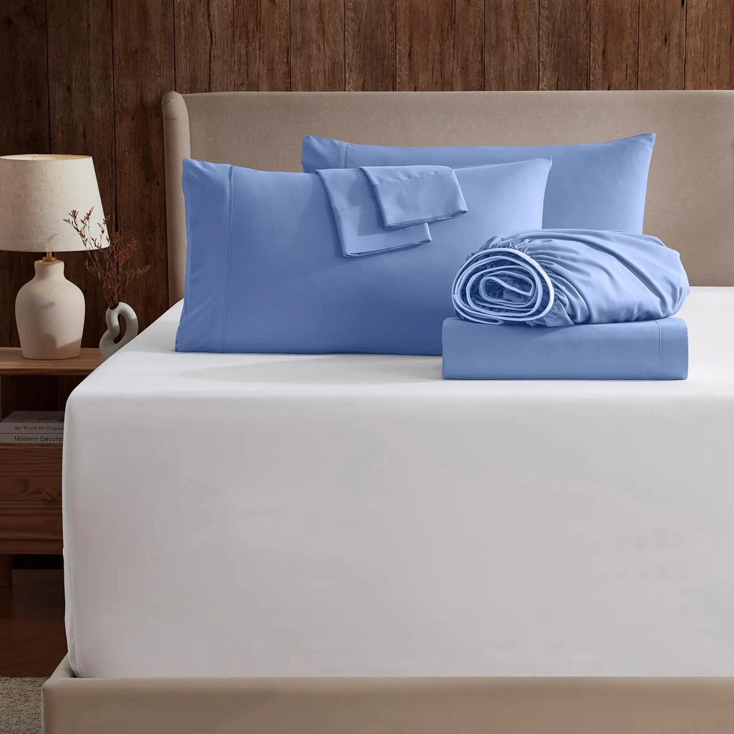 Nestl Extra Deep Queen Sheet Set - 6 Piece Breathable & Cooling Sheets - Hotel Luxury Bedding Set w/18-24 Inch Extra Deep Pockets - Easy & Secure Fit - Super Soft, Wrinkle Free & Comfy - Calm Blue