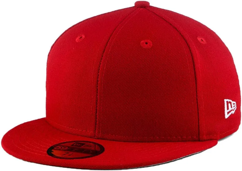 New Era Blank Custom 59FIFTY Fitted Flat Bill Cap, Red 6 7/8