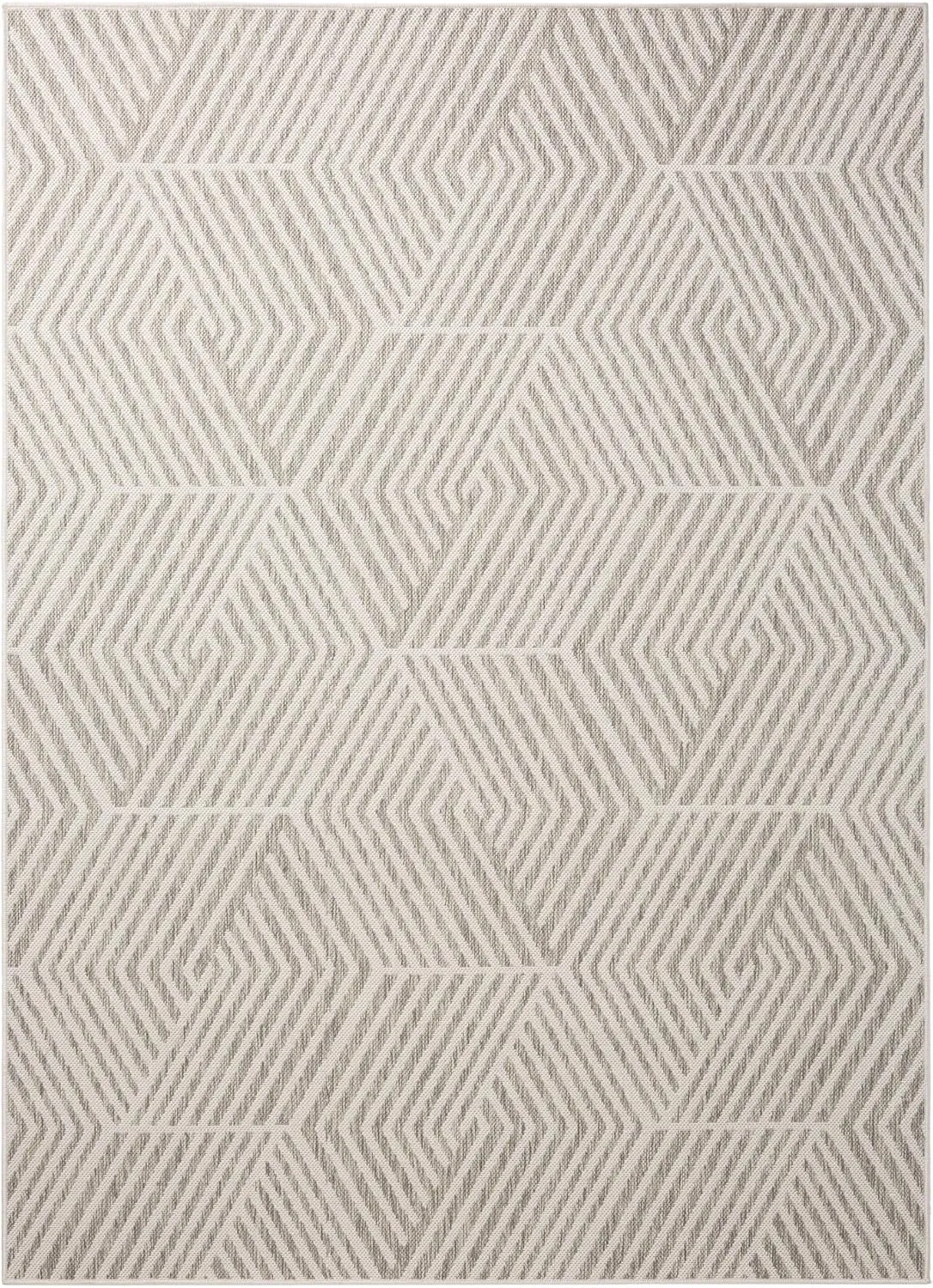 Nicole Miller New York Patio Country Ombre Geo Indoor Outdoor Area Rug, UV Fade Resistant, Low Pile, Grey/Cream, 5'2"x7'2"