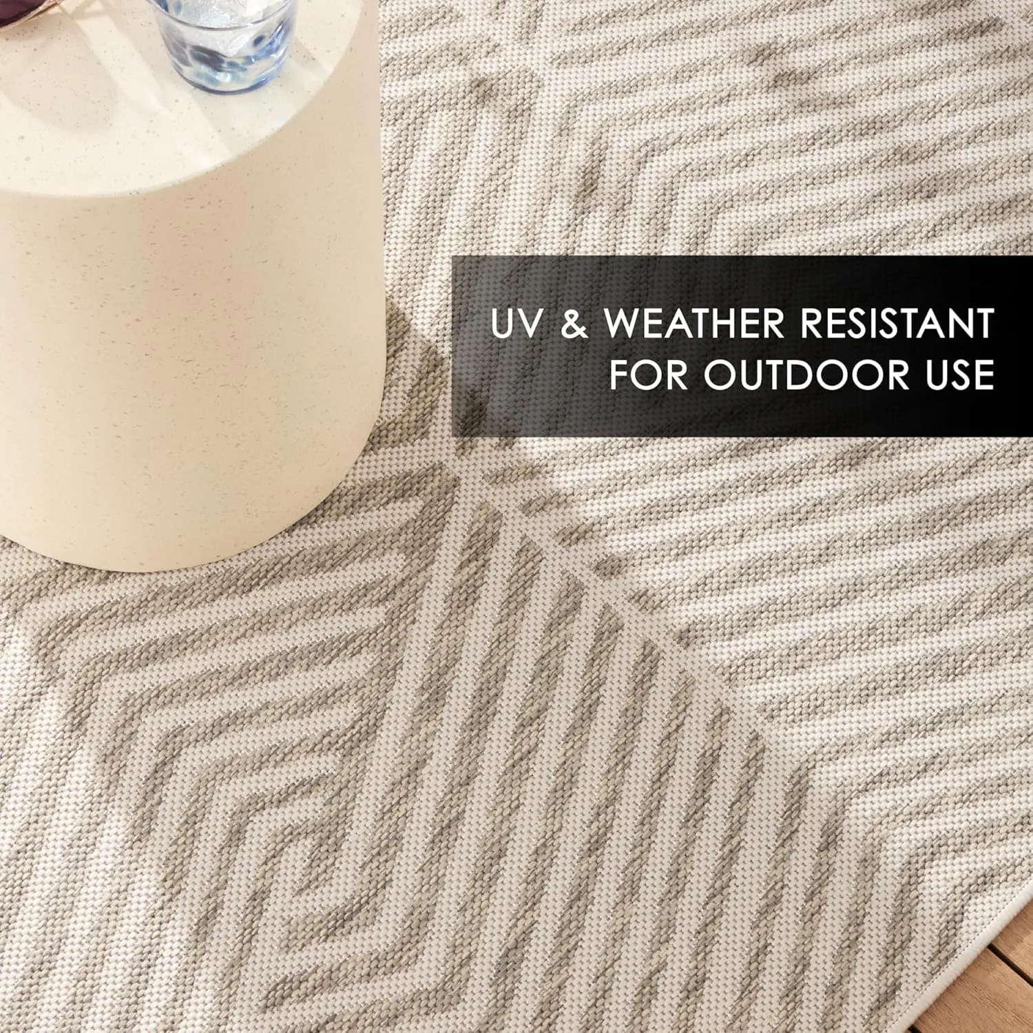 Nicole Miller New York Patio Country Ombre Geo Indoor Outdoor Area Rug, UV Fade Resistant, Low Pile, Grey/Cream, 5'2"x7'2"