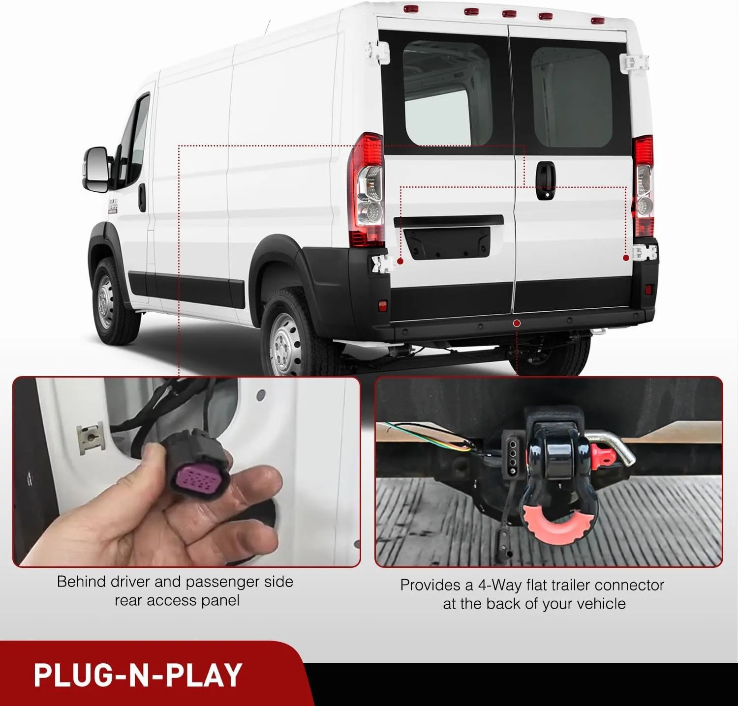 Nilight 4 Pin Trailer Wiring Harness Kit 56478 Vehicle Standard 4 Way Connector Custom for 2014 2015 2016 2017 2018 2019 2020 2021 2022 2023 2024 Ram ProMaster 1500 2500 3500 Simple Fit Tow Hitch