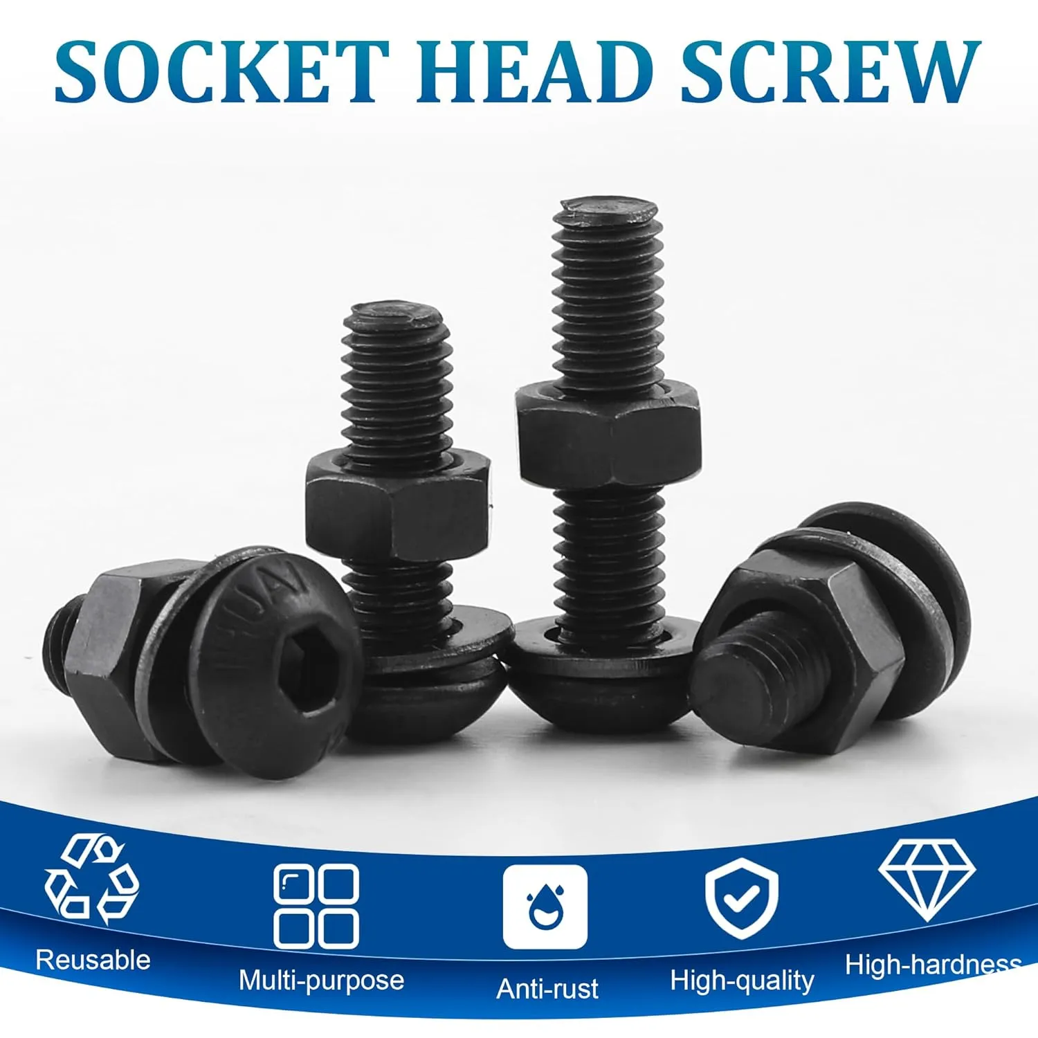 NINDEJIN 580pcs M2 M3 M4 M5 Hex Socket Cap Screws Set, 8 12 16 20mm Screw Bolts and Nuts Assortment Kit, 304 Stainless Steel Metric Hex Socket Screws and Nuts and Flat Wahser Set, Fully Machine Thread