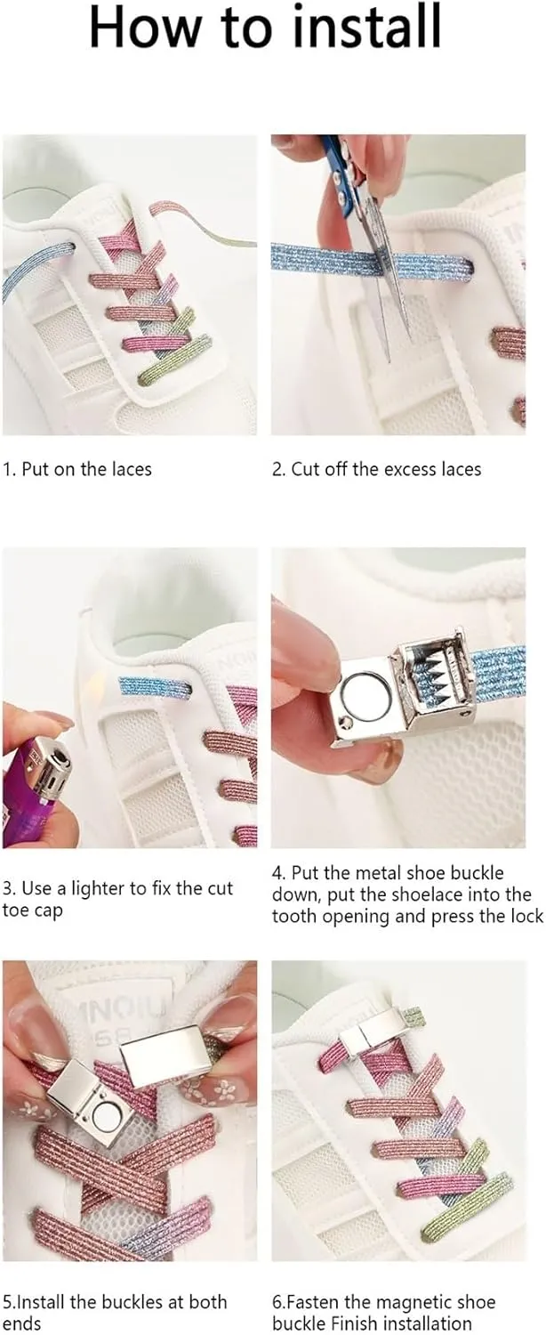 No Tie Shoelaces Buckle Sneakers Elastic Flat Shoe Laces Without Ties Glitter Shoelace For Women Man Shoe Accessories