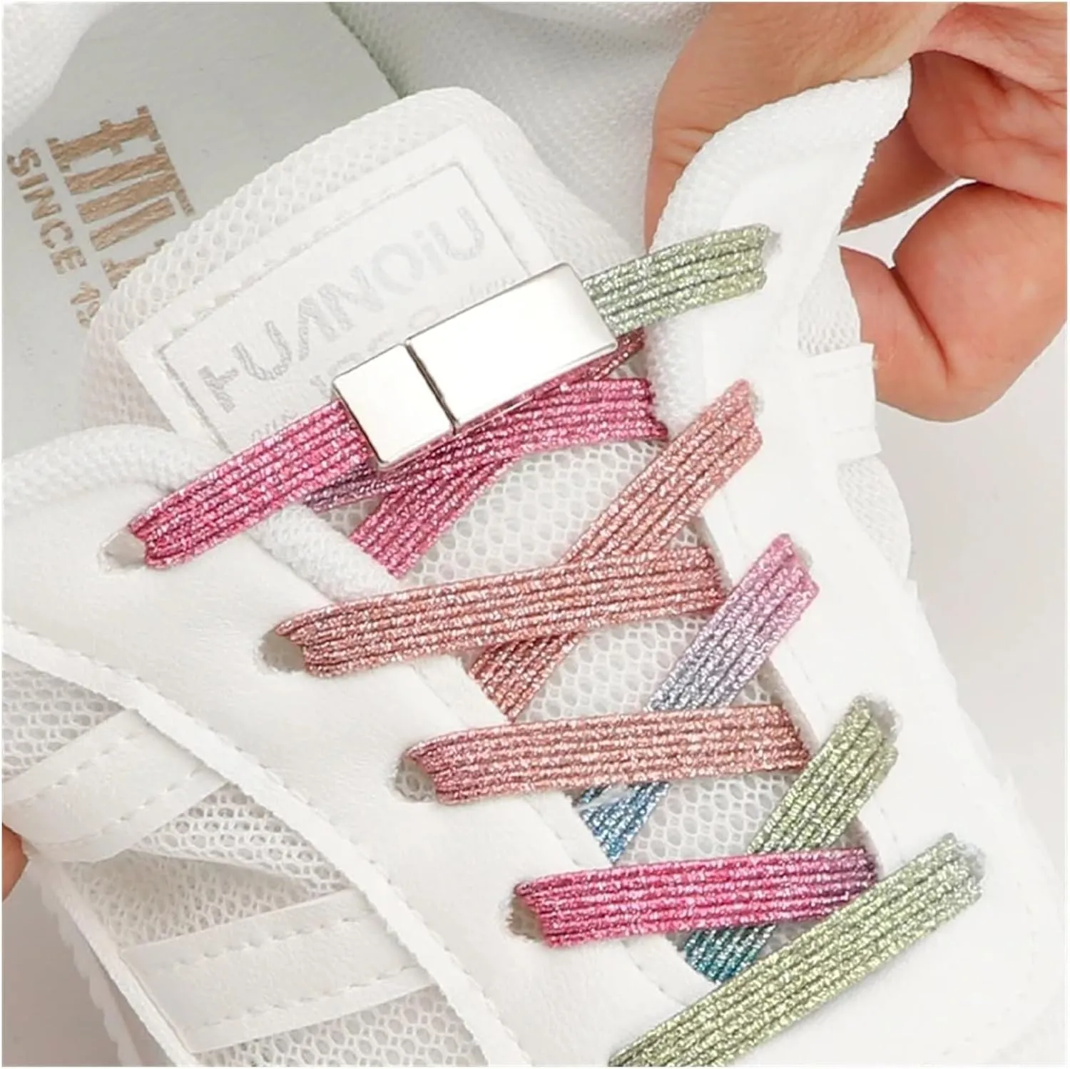 No Tie Shoelaces Buckle Sneakers Elastic Flat Shoe Laces Without Ties Glitter Shoelace For Women Man Shoe Accessories
