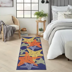 Nourison Aloha Indoor/Outdoor Blue Multicolor 2' x 6' Area Rug, Easy Cleaning, Non Shedding, Bed Room, Living Room, Dining Room, Backyard, Deck, Patio (2x6)