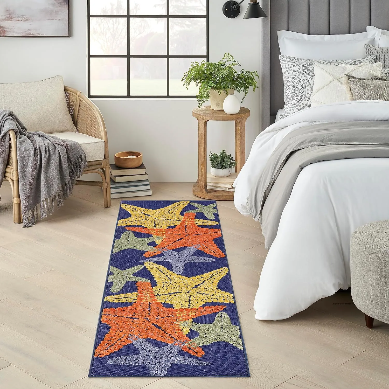 Nourison Aloha Indoor/Outdoor Blue Multicolor 2' x 6' Area Rug, Easy Cleaning, Non Shedding, Bed Room, Living Room, Dining Room, Backyard, Deck, Patio (2x6)