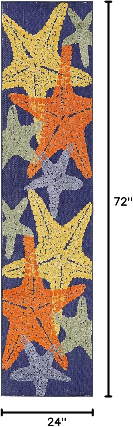 Nourison Aloha Indoor/Outdoor Blue Multicolor 2' x 6' Area Rug, Easy Cleaning, Non Shedding, Bed Room, Living Room, Dining Room, Backyard, Deck, Patio (2x6)