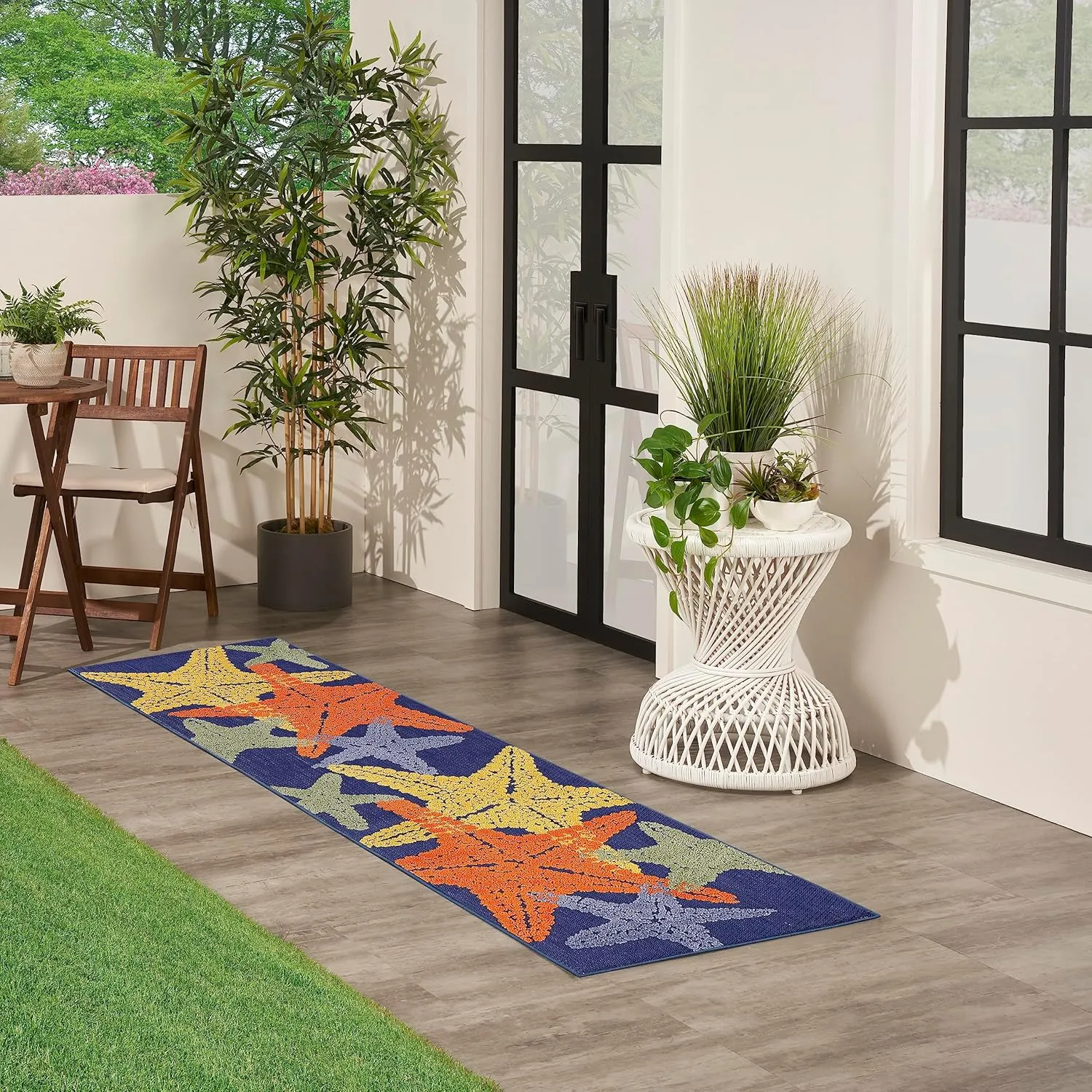 Nourison Aloha Indoor/Outdoor Blue Multicolor 2' x 6' Area Rug, Easy Cleaning, Non Shedding, Bed Room, Living Room, Dining Room, Backyard, Deck, Patio (2x6)
