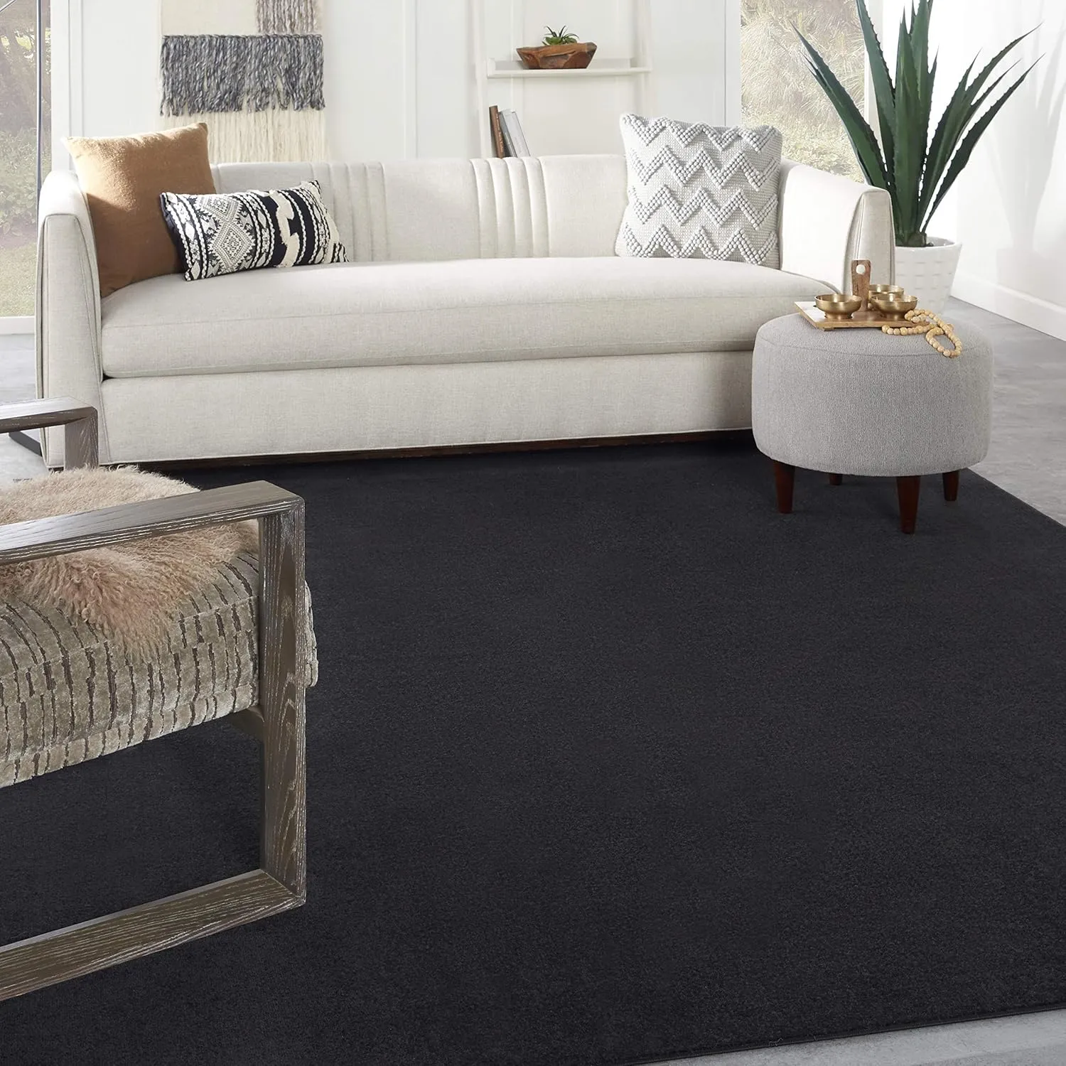 Nourison Essentials Indoor/Outdoor Black 8' x 10' Area Rug, Easy Cleaning, Non Shedding, Bed Room, Living Room, Dining Room, Backyard, Deck, Patio (8x10)