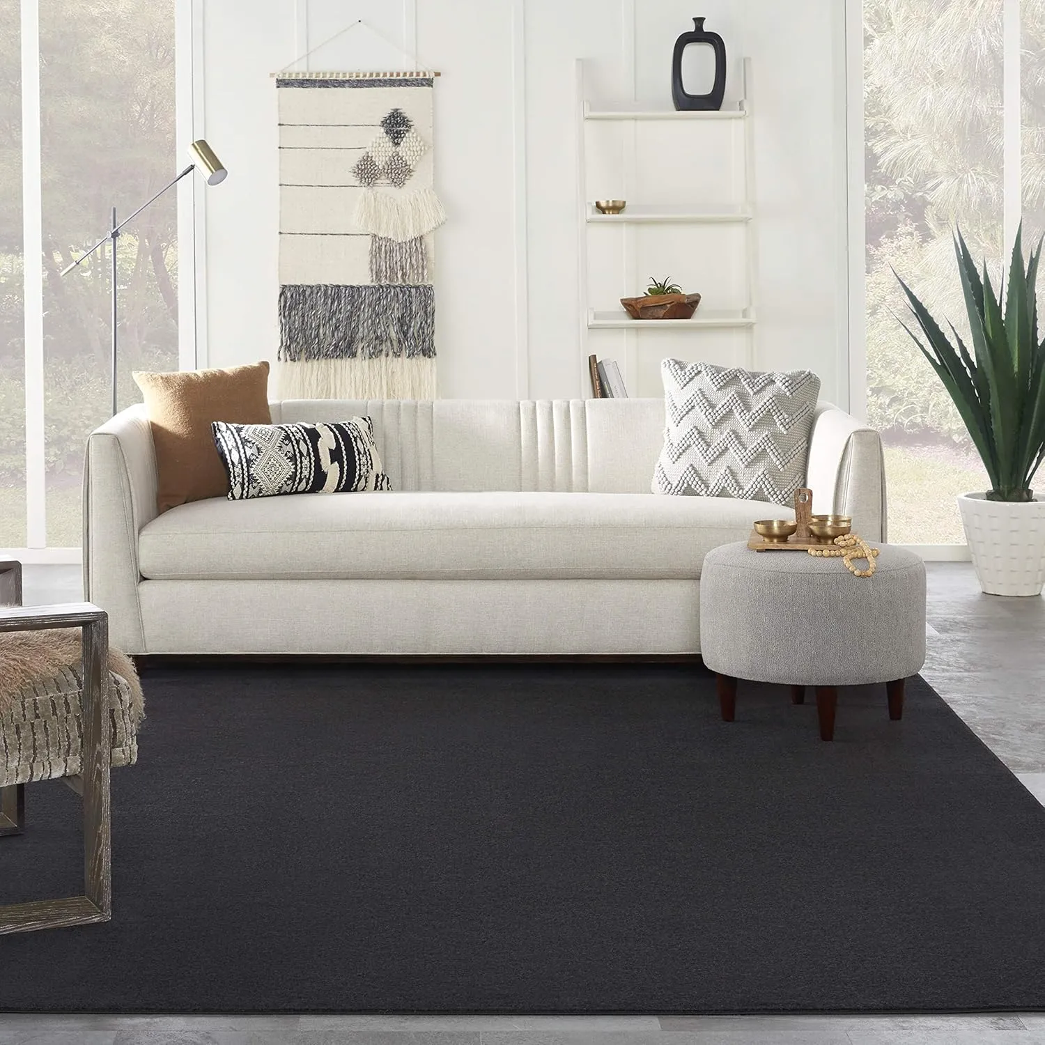 Nourison Essentials Indoor/Outdoor Black 8' x 10' Area Rug, Easy Cleaning, Non Shedding, Bed Room, Living Room, Dining Room, Backyard, Deck, Patio (8x10)