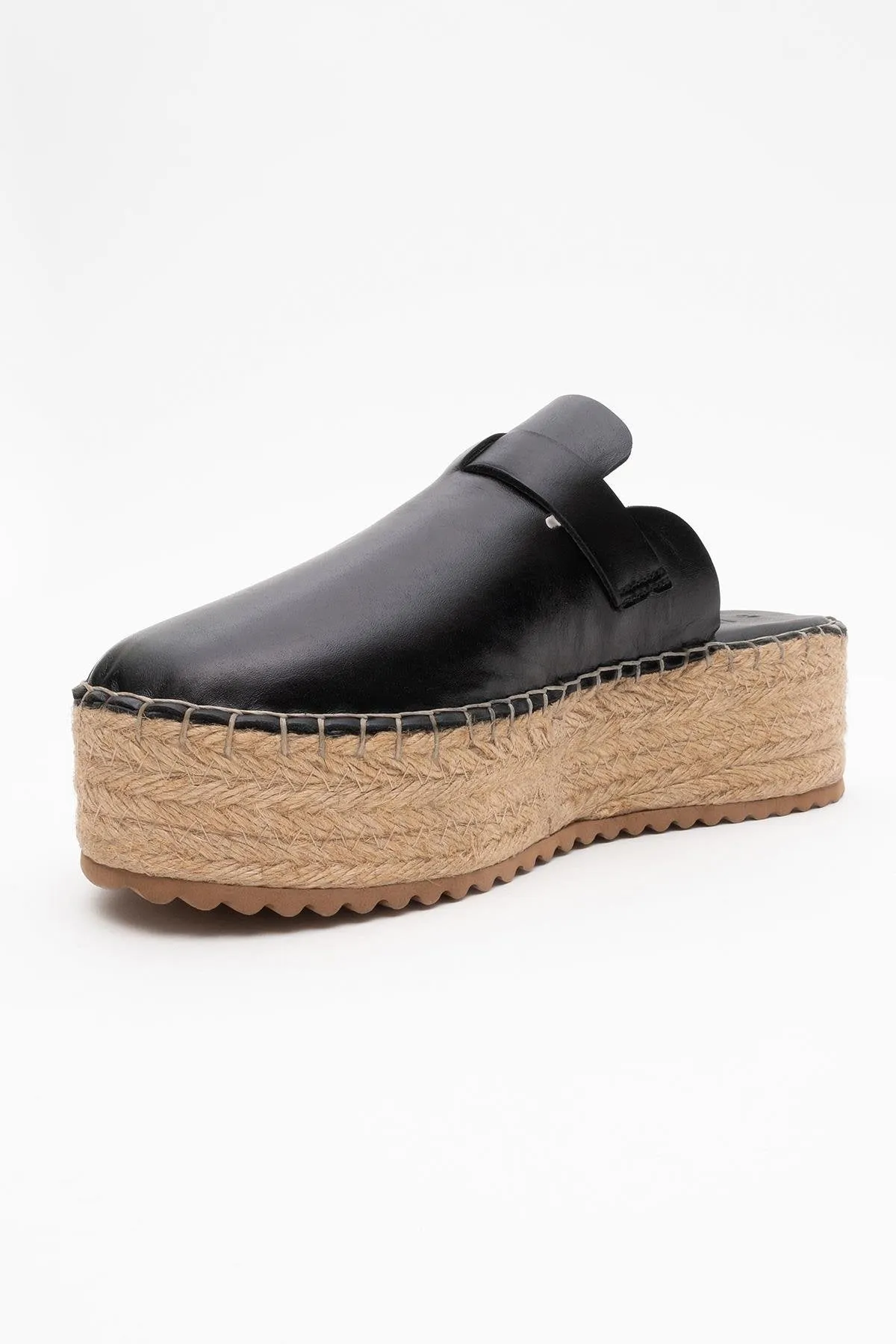 Novas - Black Leather Platform Espadrille Mule (Women)