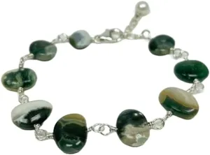Ocean Jasper Bracelet, flat rondelle 8mm smooth 7inch Sterling Silver Stacking Beaded Bracelet, Simple Layering, Dainty Gemstone Bracelet, Fine Jewelry, Minimalist,