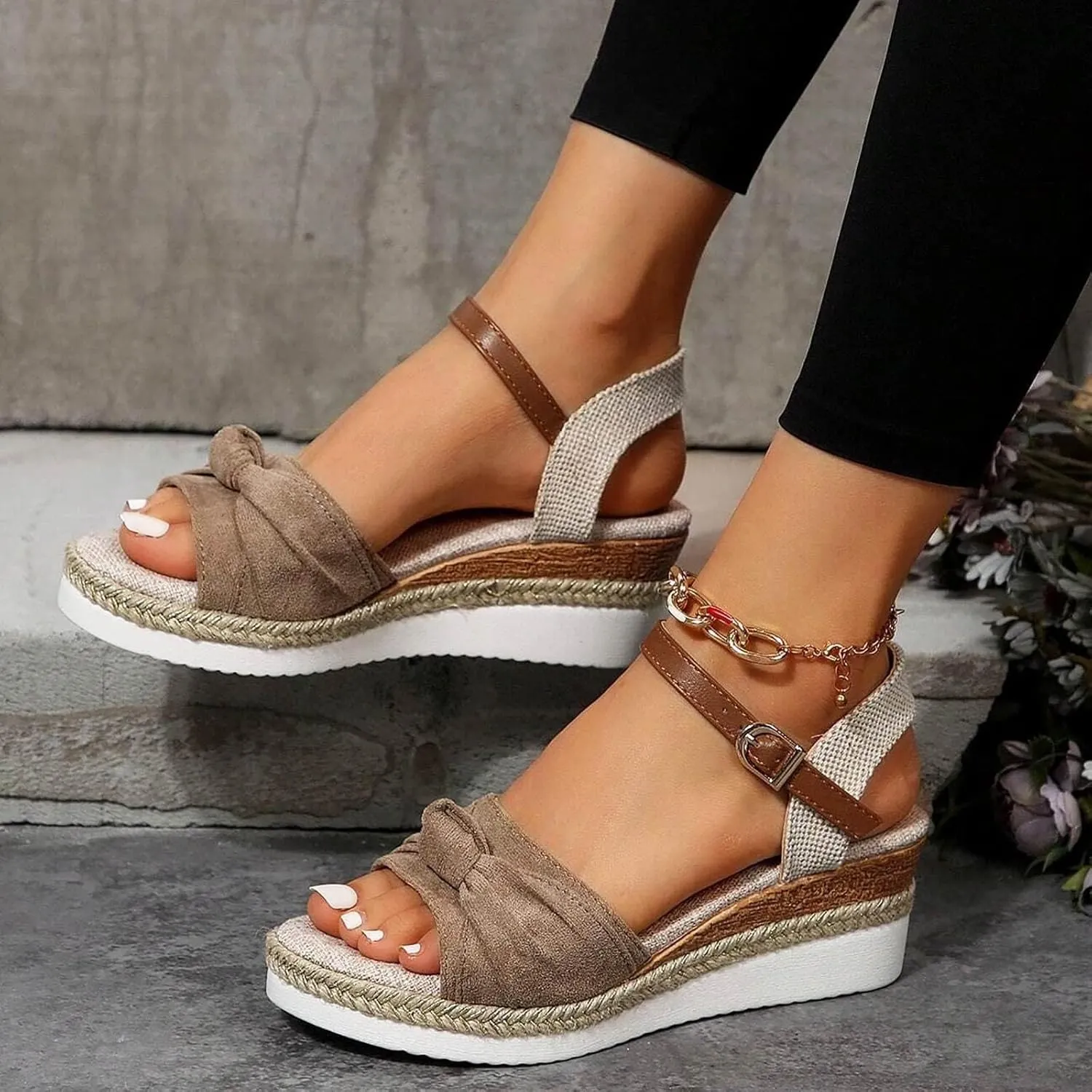Orthopedic Platform Wedge Sandals for Women Summer Dressy 2025 Flat Open Toe Ankle Strap Espadrilles Casual Non Slip on Sandals Beach Boho Comfortable Outdoor Shoes