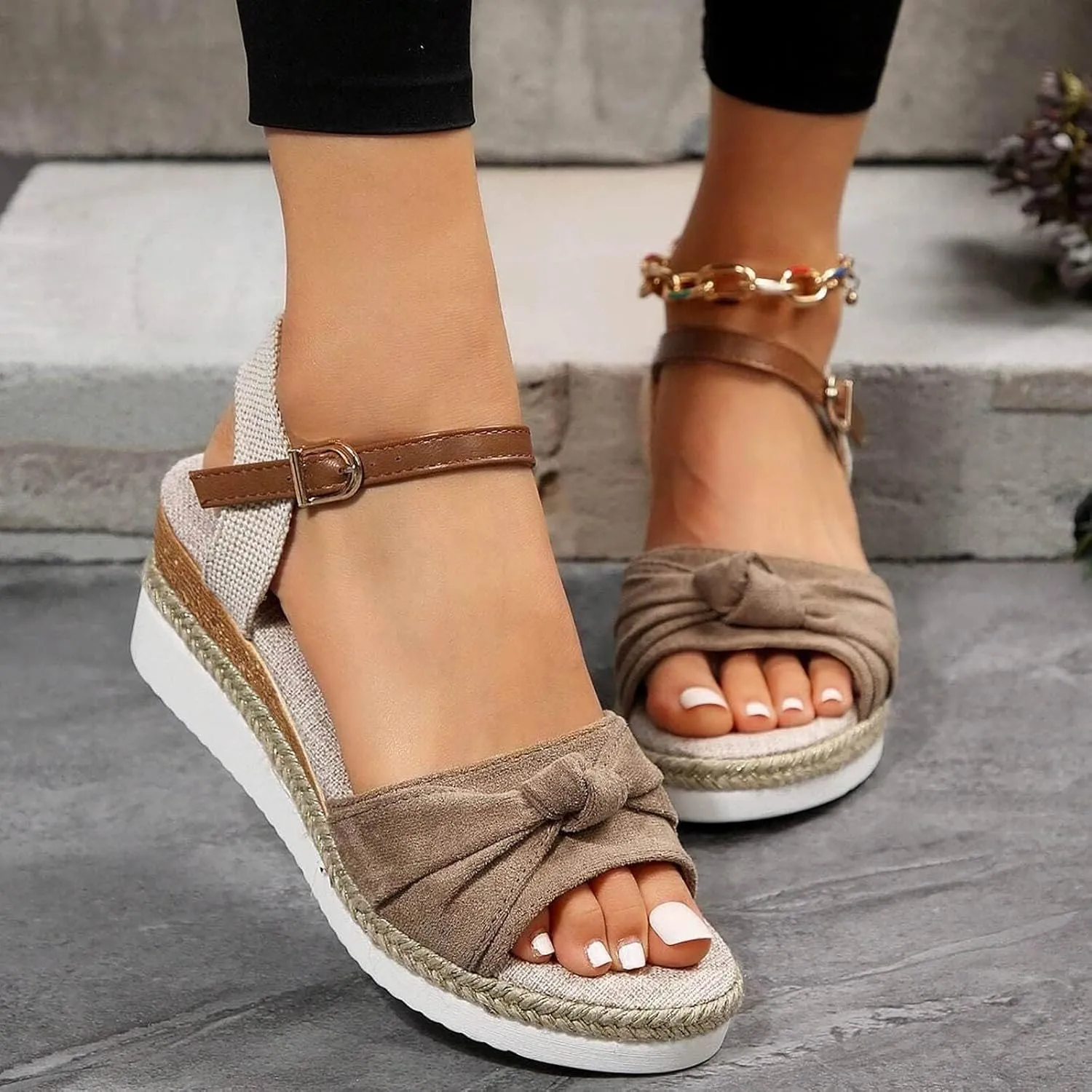 Orthopedic Platform Wedge Sandals for Women Summer Dressy 2025 Flat Open Toe Ankle Strap Espadrilles Casual Non Slip on Sandals Beach Boho Comfortable Outdoor Shoes