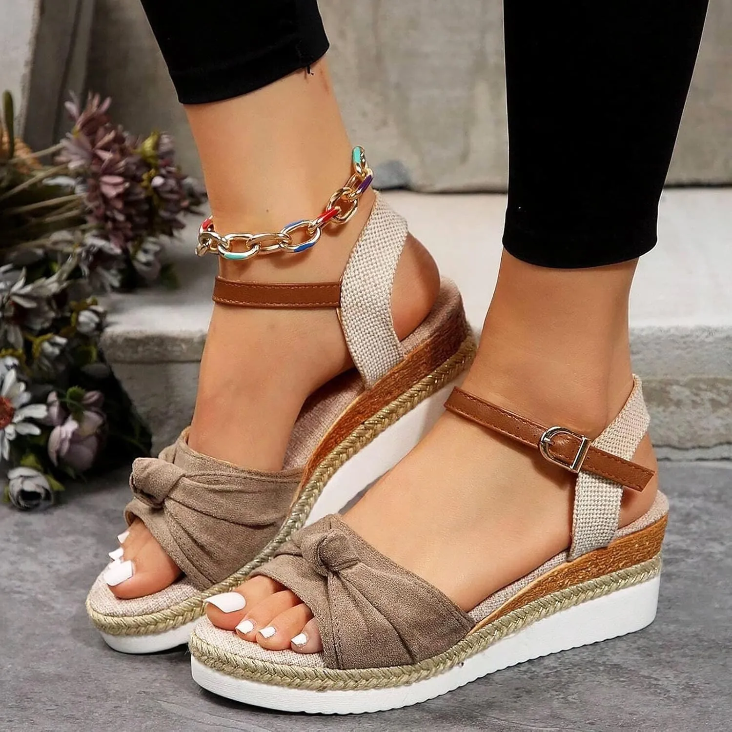 Orthopedic Platform Wedge Sandals for Women Summer Dressy 2025 Flat Open Toe Ankle Strap Espadrilles Casual Non Slip on Sandals Beach Boho Comfortable Outdoor Shoes