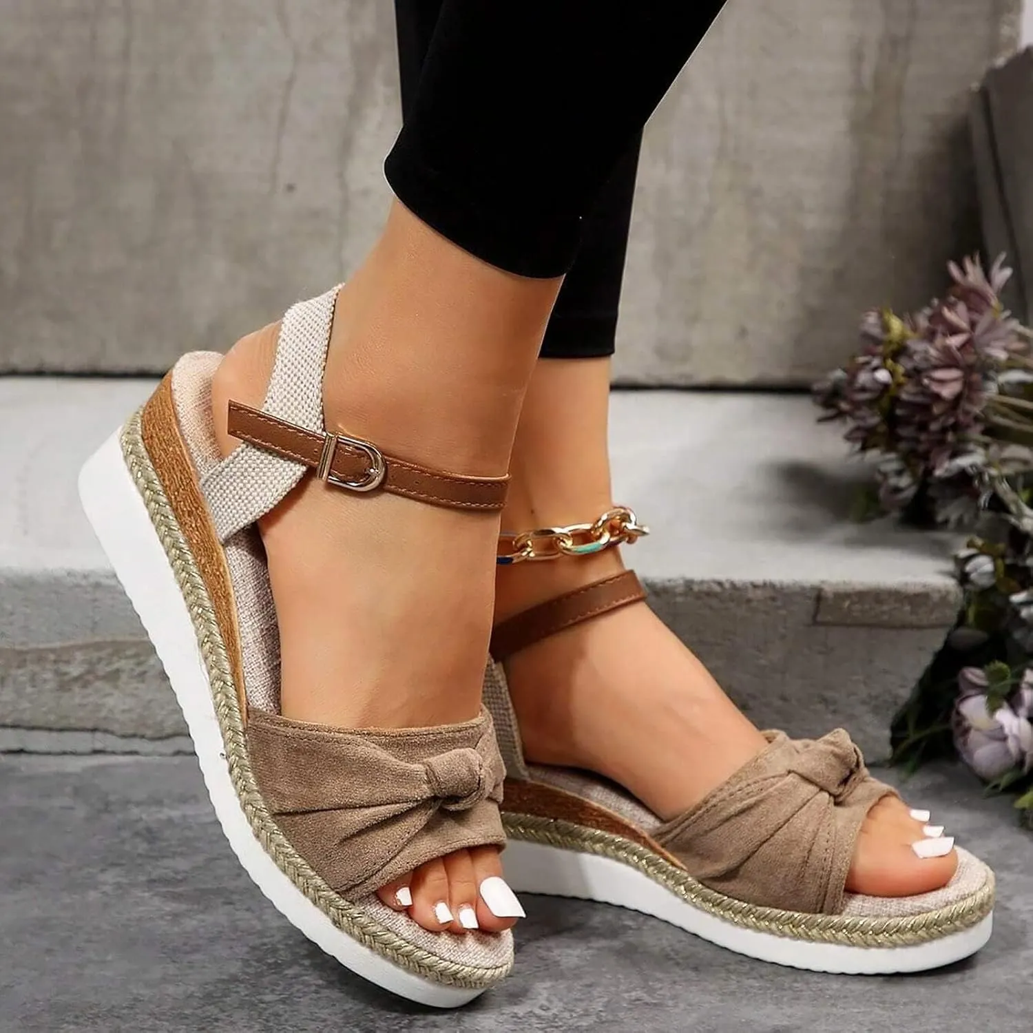 Orthopedic Platform Wedge Sandals for Women Summer Dressy 2025 Flat Open Toe Ankle Strap Espadrilles Casual Non Slip on Sandals Beach Boho Comfortable Outdoor Shoes
