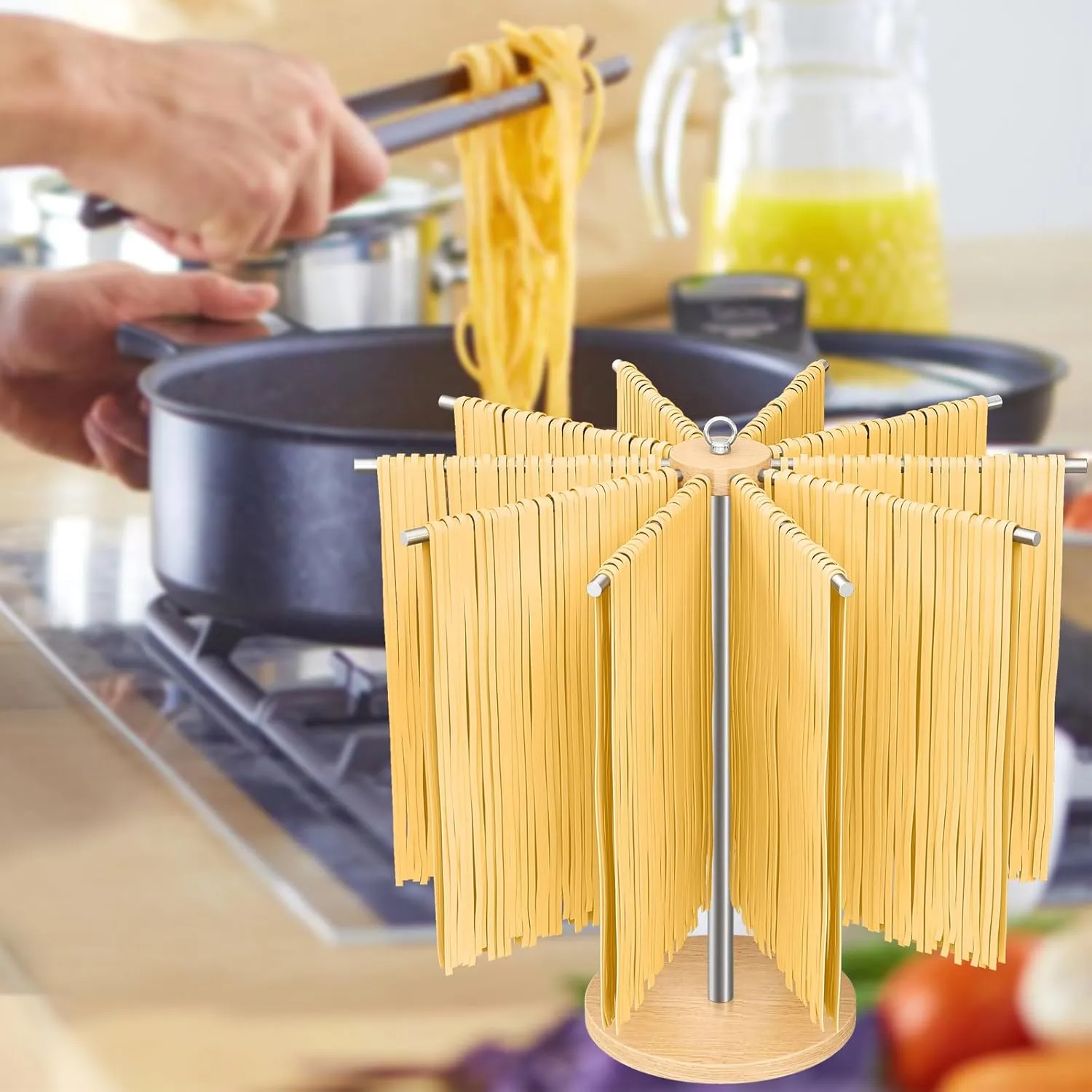Pasta Drying Rack, 304 Stainless Steels Pasta Rack with Handle, Detachable Stand Noodles Drying Hanger for Homemade Fresh Spaghetti, Tagliatelle, Fettuccine