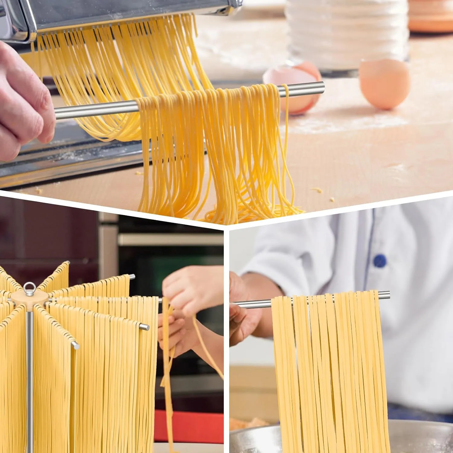 Pasta Drying Rack, 304 Stainless Steels Pasta Rack with Handle, Detachable Stand Noodles Drying Hanger for Homemade Fresh Spaghetti, Tagliatelle, Fettuccine