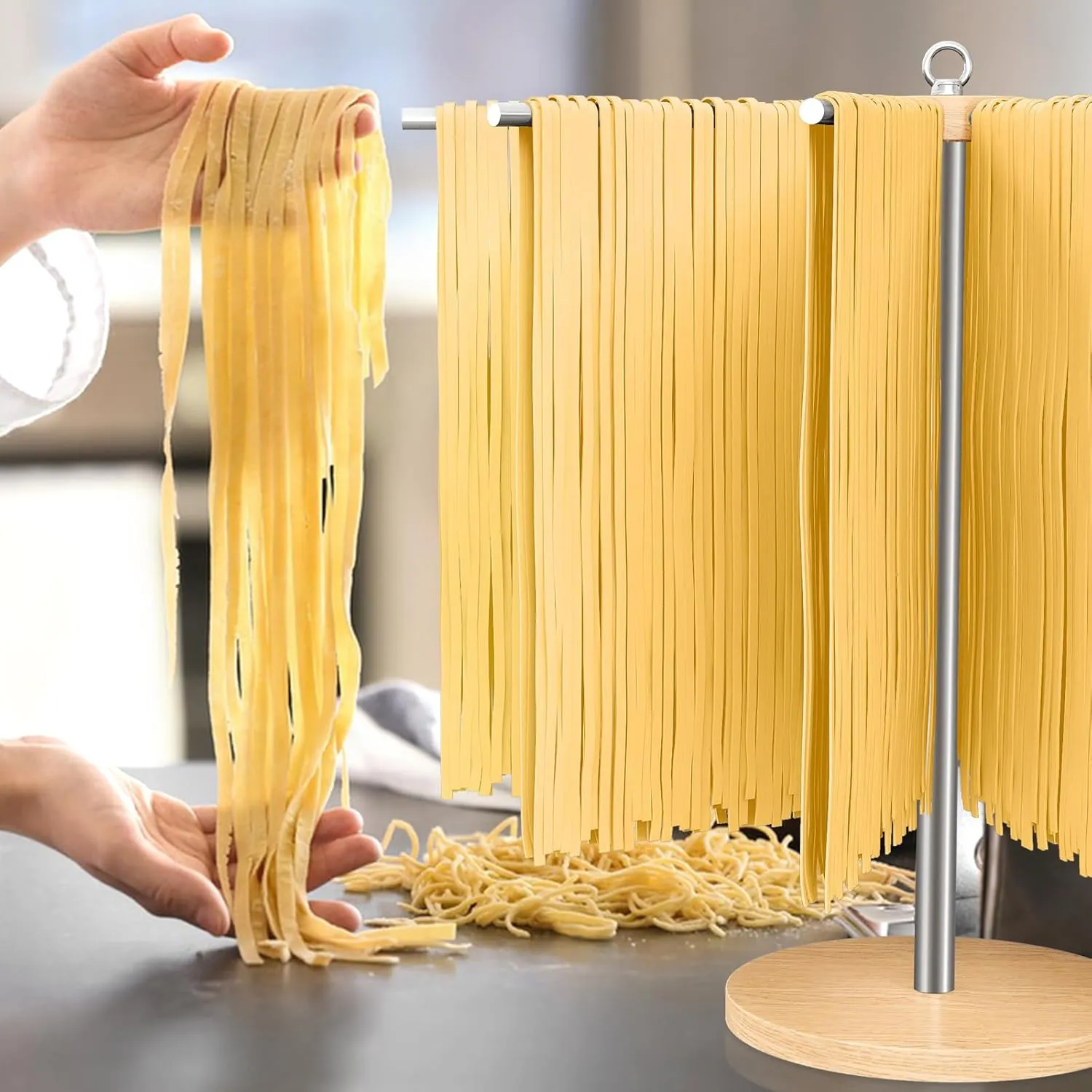 Pasta Drying Rack, 304 Stainless Steels Pasta Rack with Handle, Detachable Stand Noodles Drying Hanger for Homemade Fresh Spaghetti, Tagliatelle, Fettuccine