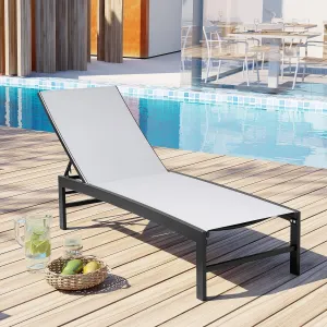 Patio Aluminum Chaise Lounge Chair, Outdoor Recliner Lounge Chair Sun Loungers, All Weather Chaise with 5 Adjustable Backrest and Lay Flat Positions for Garden, Balcony, Pool, Light Gray