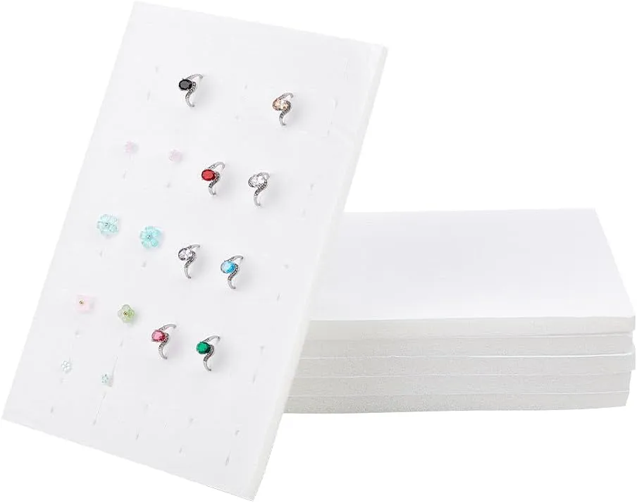 PH PandaHall 6pcs Velvet Jewelry Ring Display Foam Pad Insert, 100 Slots WhiteJewelry Box Insert Jewelry Ring Display Holder for Regular Trays Home Storage Retail Show Exhibition, 7.1x11.1x0.4''