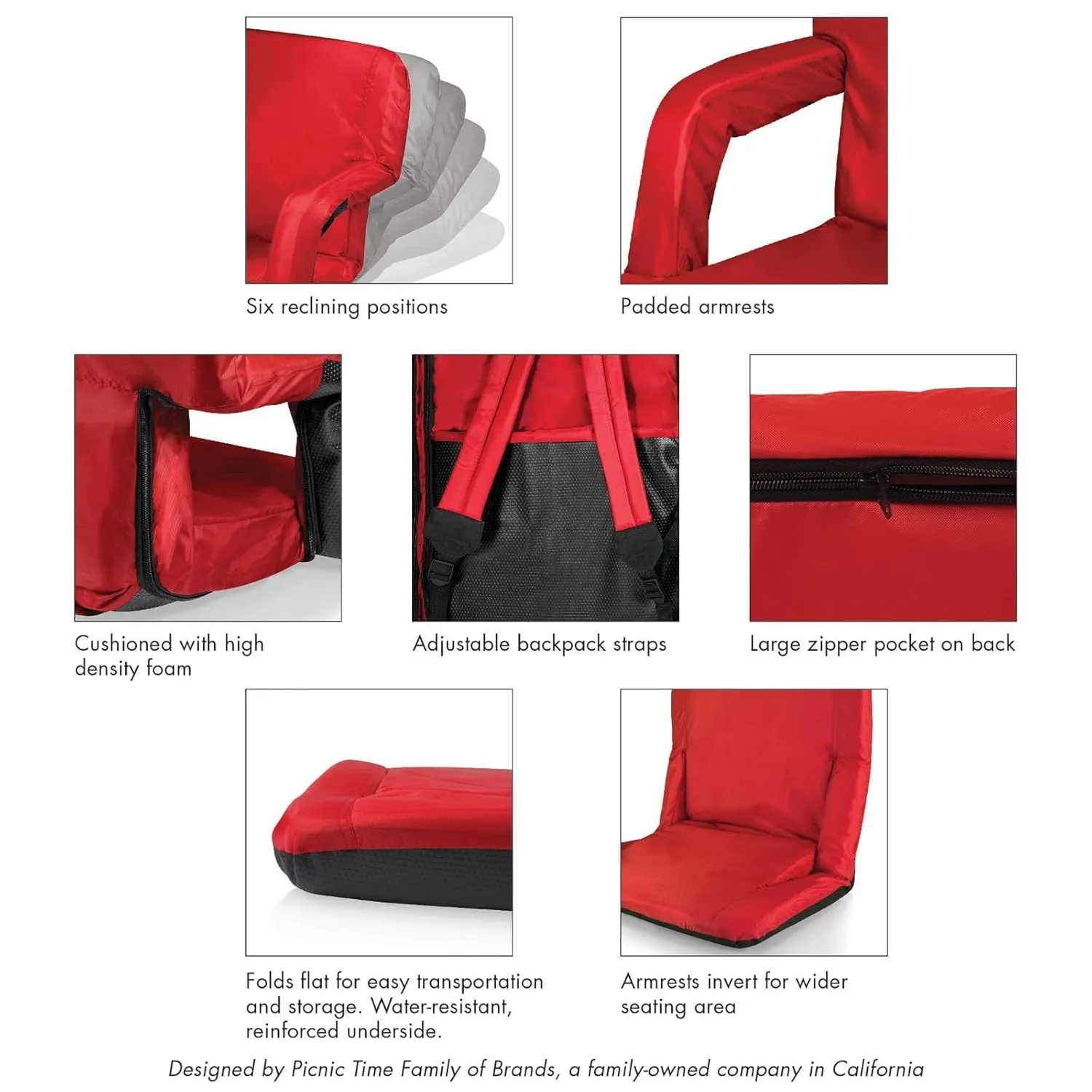 PICNIC TIME Scarlet San Francisco 49ers Ventura Seat Portable Recliner Chair