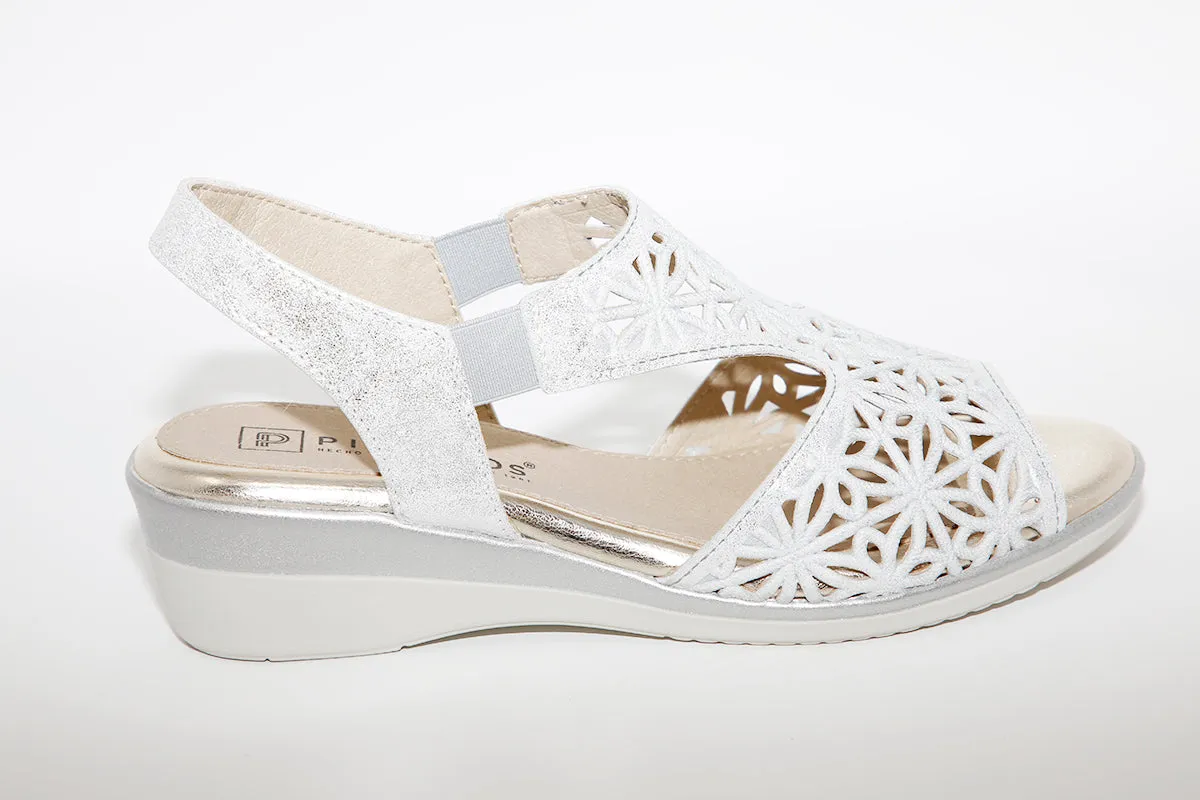 PITILLOS - 6010 LOW WEDGE SANDAL - SILVER
