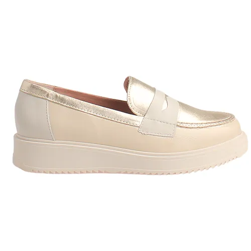 Pitillos Ladies Wedge Loafers - 10384 - Nude/Gold