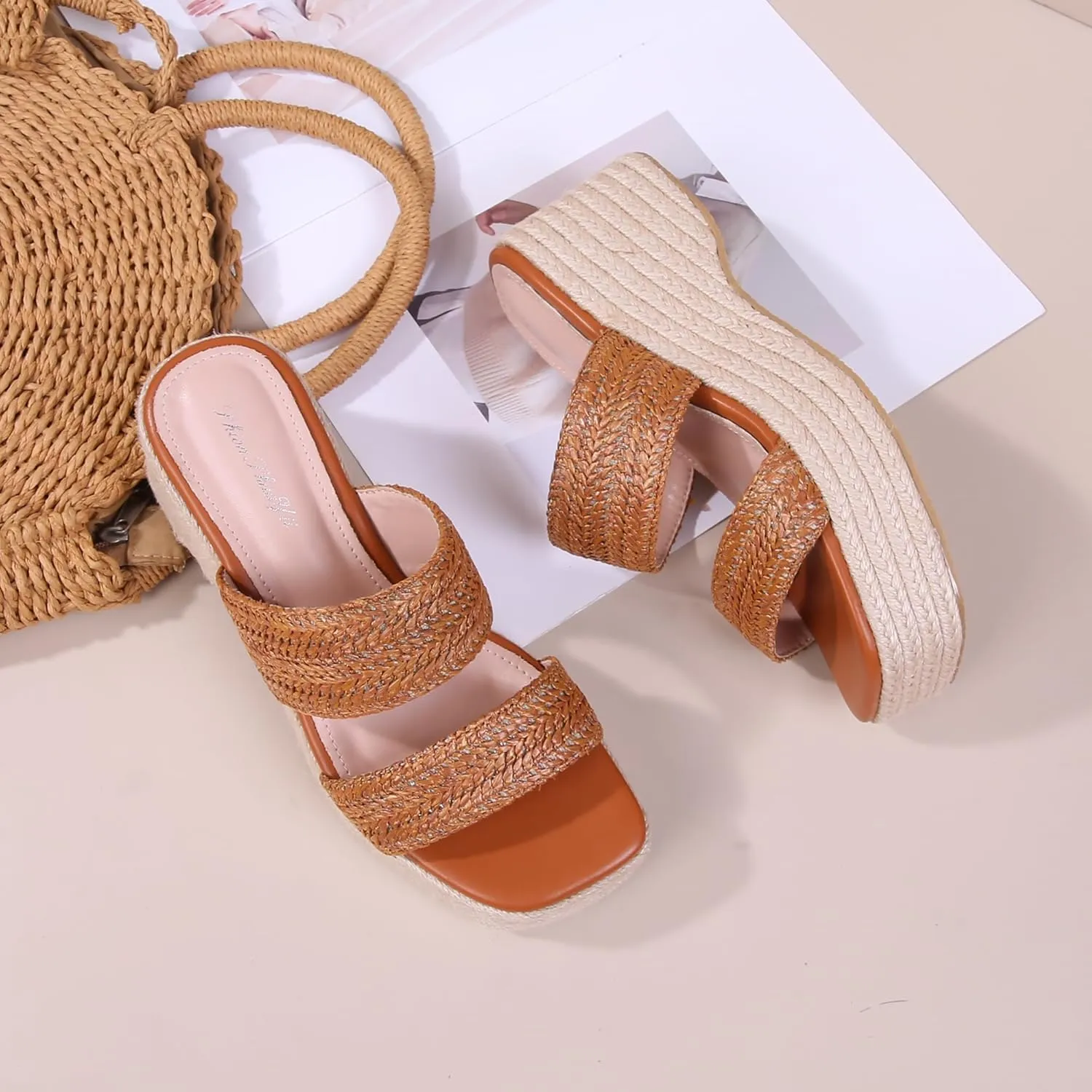 Platform Slip on Espadrille Sandals for Women Clear Strap Stylish Wedges Slides Sandals Dressy Platform Open Toe Beach Sandals